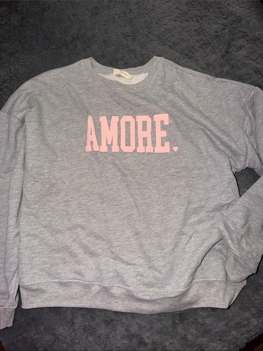 By Together Gray Crewneck Sweatshirt with Pink AMORE. Graphic